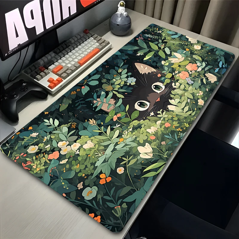Non slip rubber base black cat desk mat