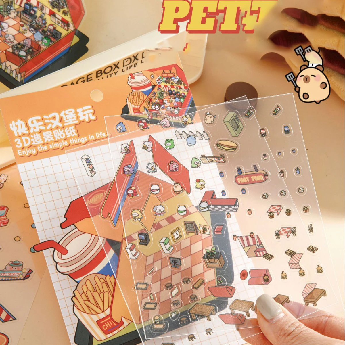 New 3d Food And Play Landscape Stickers Cute Student Handbooks Material Scenes Stickers Miniature 3d House Decoration