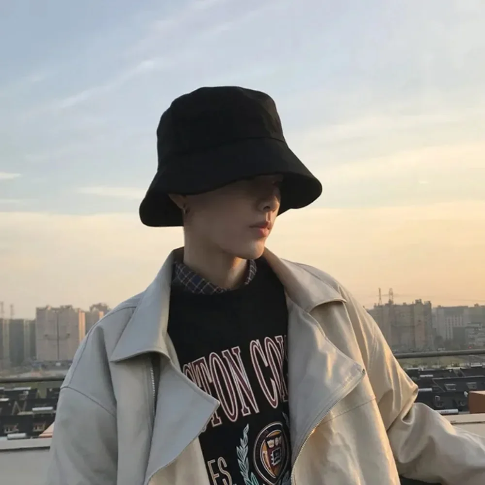 59-62cm Big Size Black Bucket Hat for Men Women Summer UV Protection Cotton High Quality Large Brim Sunscreen Outdoor Sunhat Bob