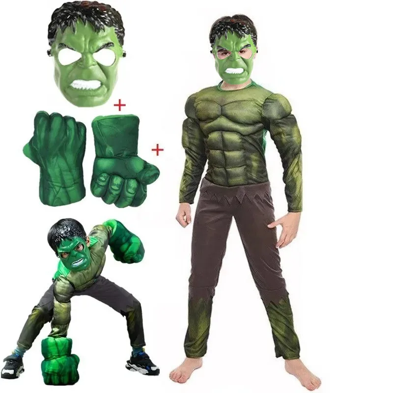 Halloween Boys Superhero Costume Muscle Suit Green Giant Cosplay Clothes Kids Anime Party Birthday Gift Dress Up