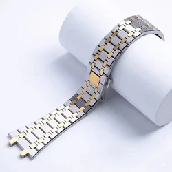Elegant Two - Tone Stainless Steel Watch Band Bracelet with Folding Buckle - 26mm (Middle gold)