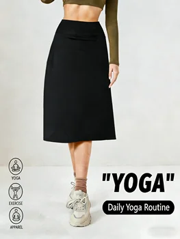 Women's Stretch solid colors Yoga Athletic long skirt Lightweight High Waiste Skirt With Pockets Women Simple Sports long Skirt 1