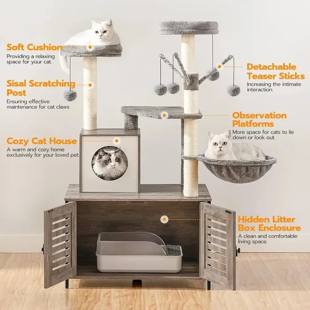 Cat Tree with Litter Box Enclosure 3
