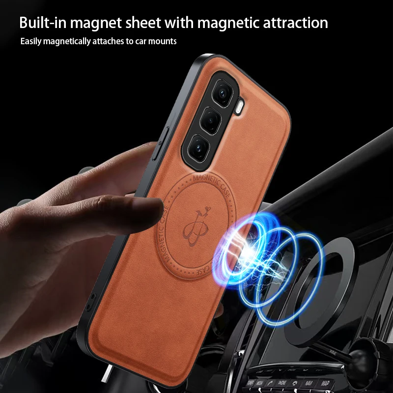 Leather Stand Case with Shockproof Magnetic Holder and Camera Protector Shell
