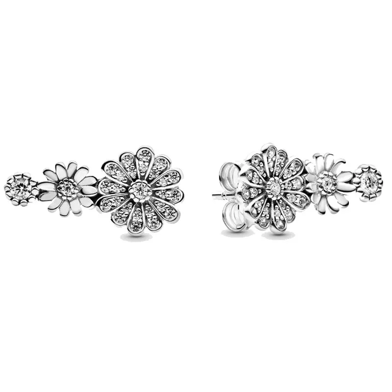 

Authentic 925 Sterling Silver Sparkling Daisy Flower Trio With Crystal Stud Earrings For Women Wedding Gift Fashion Jewelry