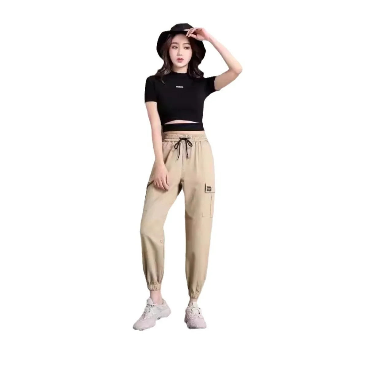 Women Pants Thin Style New Solid Casual Pockets Wide Leg Trousers Drawstring Fashion Ladies Straight Pants Versatile Trend 6