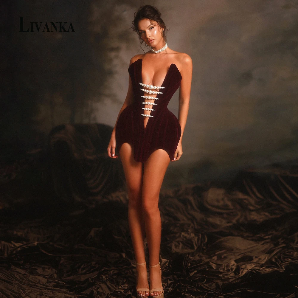 LIVANKA Fancy Velvet Evening Dress for Woman Sheath Pearls Corset Special Event Dress Saudi Arabric Robes De Soiree Customized