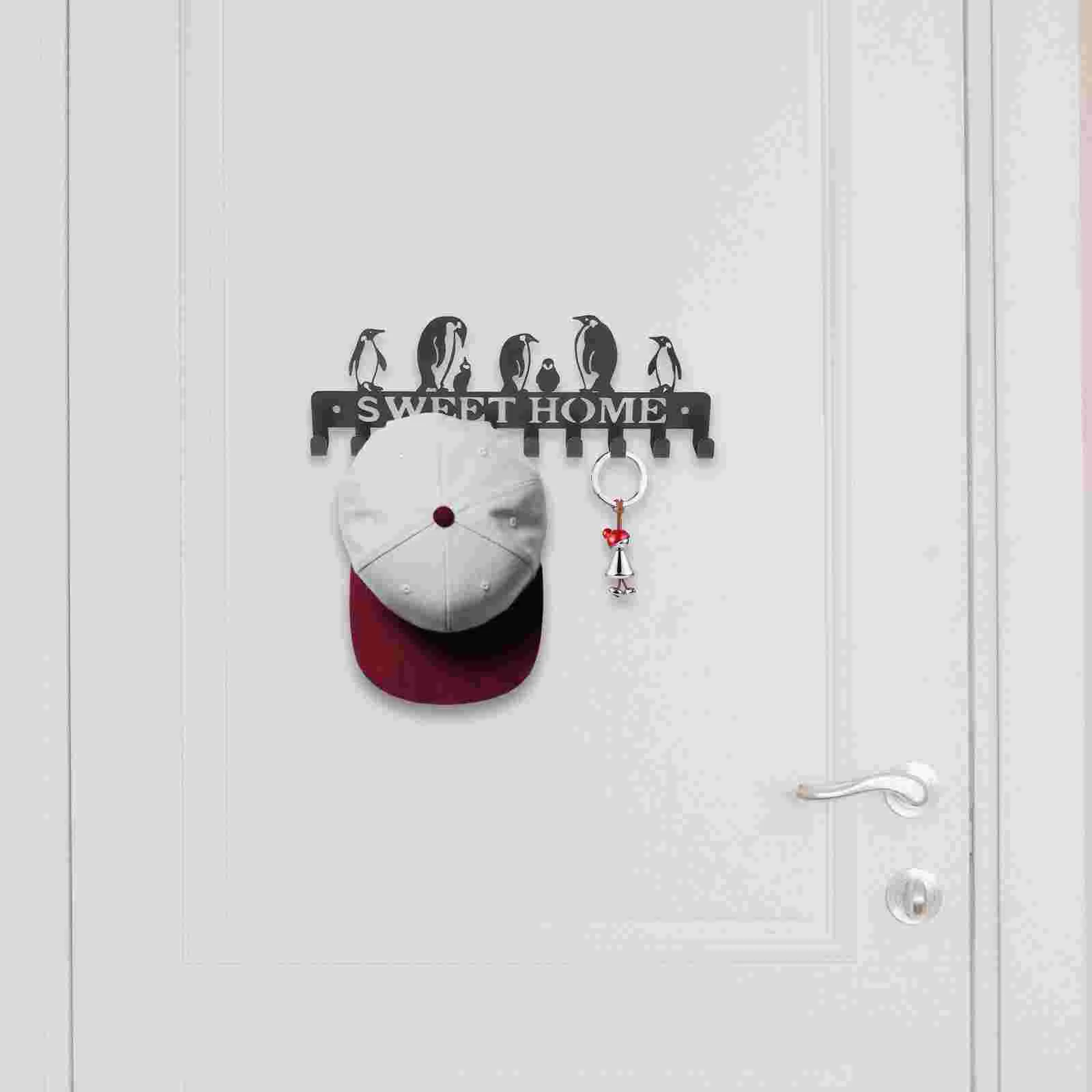 

Keychain Hook Cute Penguin Group Wrought Iron Silhouette Entrance Home Hall Bedroom Wall Storage Decorative Row Black Fob for