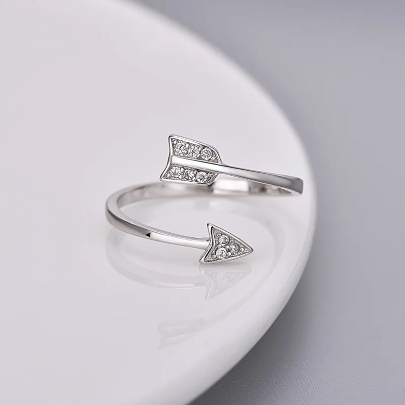 Buyee 925 Sterling Silver Fashion Ring Finger Light Zircon Contracted Cupid's Arrows Ring for Woman Party Fine Jewelry Circle 6