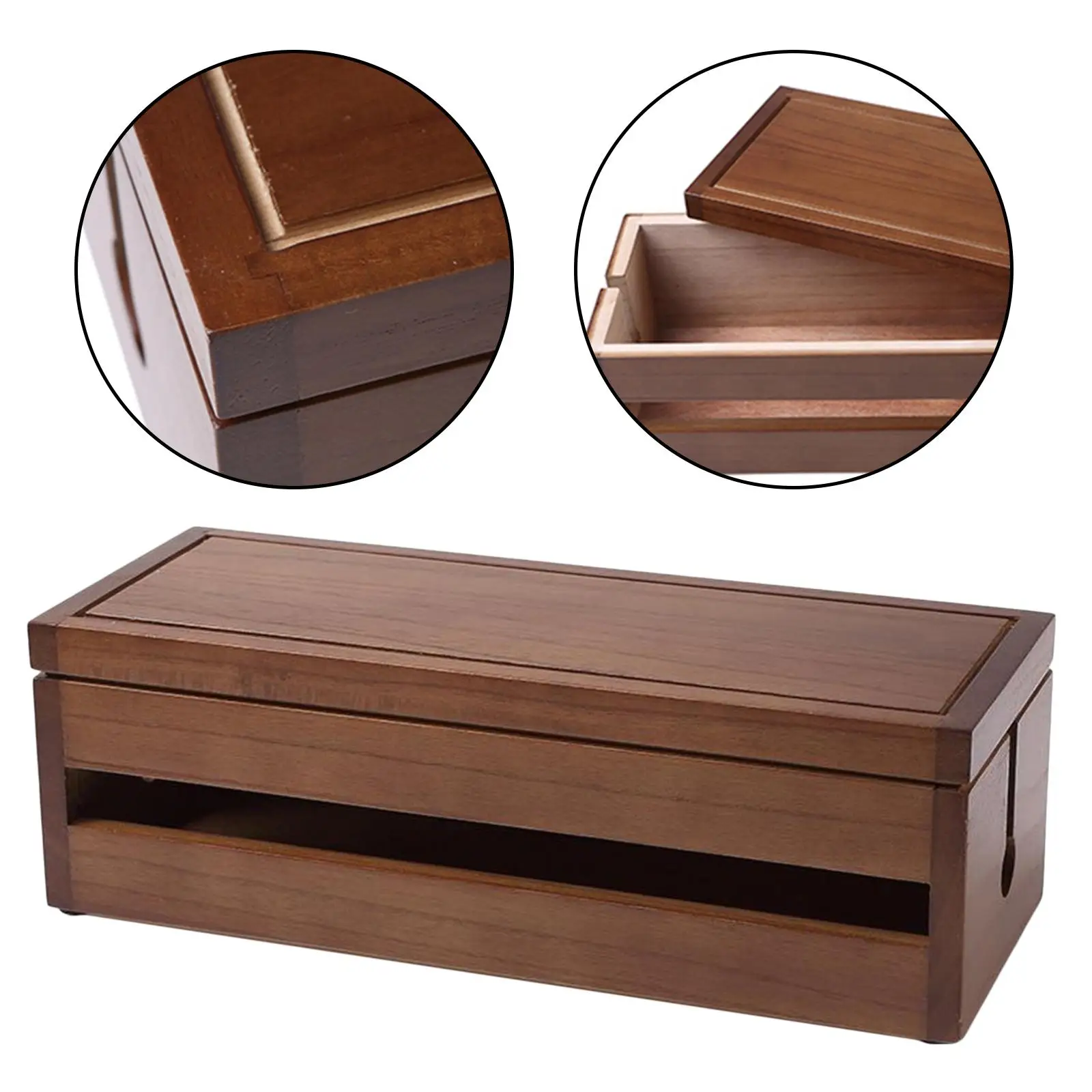 Cable Management Box, 14.8x5.6x4.8 inch, Wooden Case, Cord Organizer for Desk TV