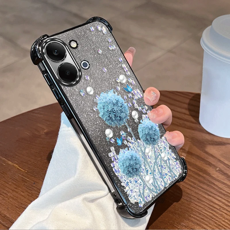 Glitter Plating Protective Floral Shockproof TPU Phone Case