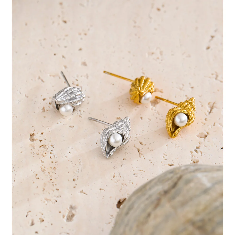 Yhpup Stud Earrings Stainless Steel Pearls Women