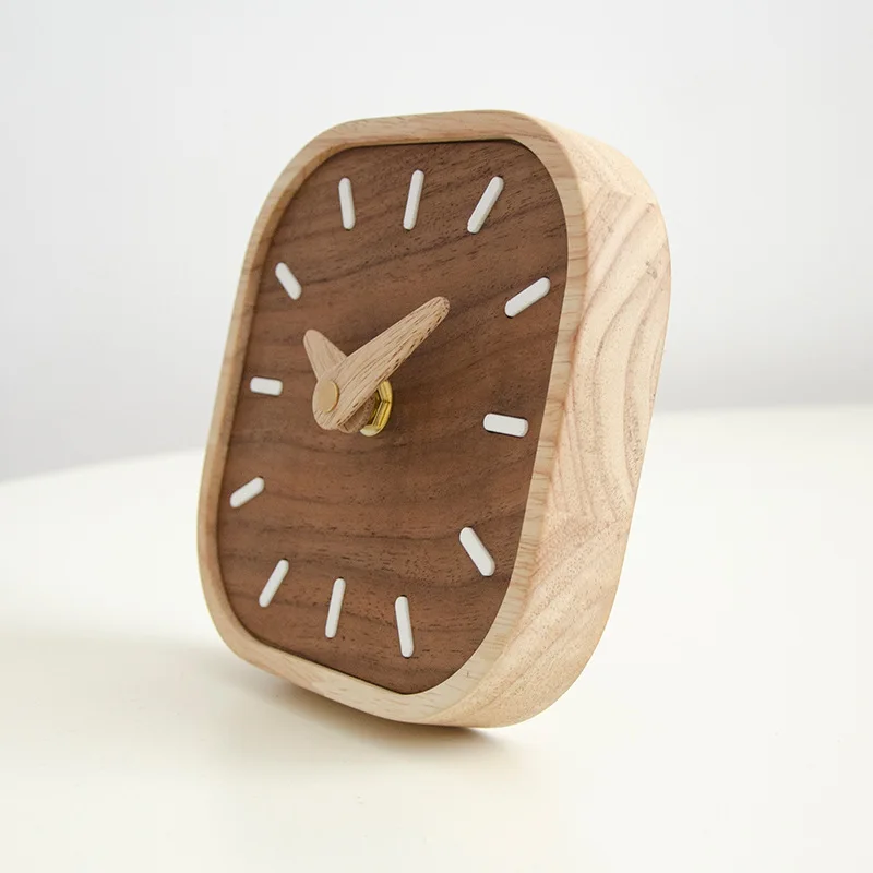 Wall Clocks Nordic Black Walnut Minimalist Desk Clock Wall Clock Bedroom Living Room Decoration Solid Wood Quiet Hanging Wall Watch