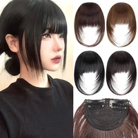 Extensions de cheveux synthétiques droites pour femmes avec frange superposée frange latérale postiche d'apparence naturelle pour un style polyvalent 1