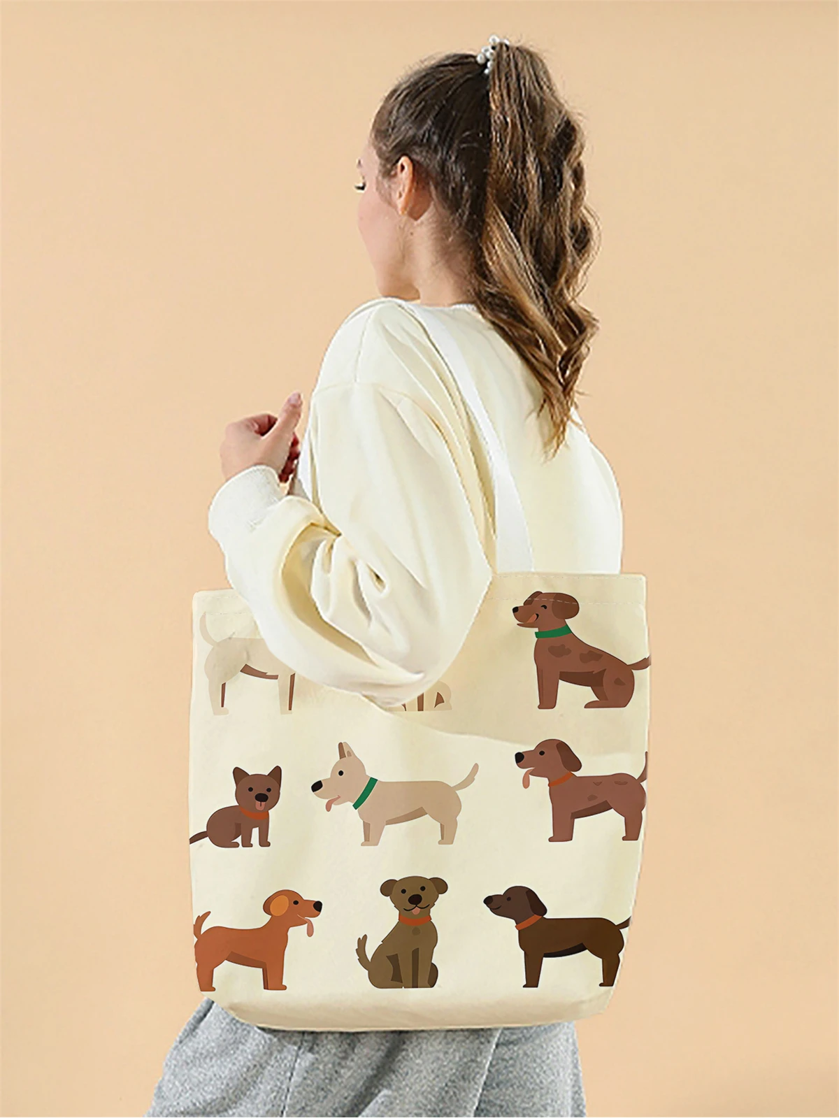 1pc,cartoon dog handbag, reusable fashionable handbag, multifunctional handbag, printed canvas shopping bag