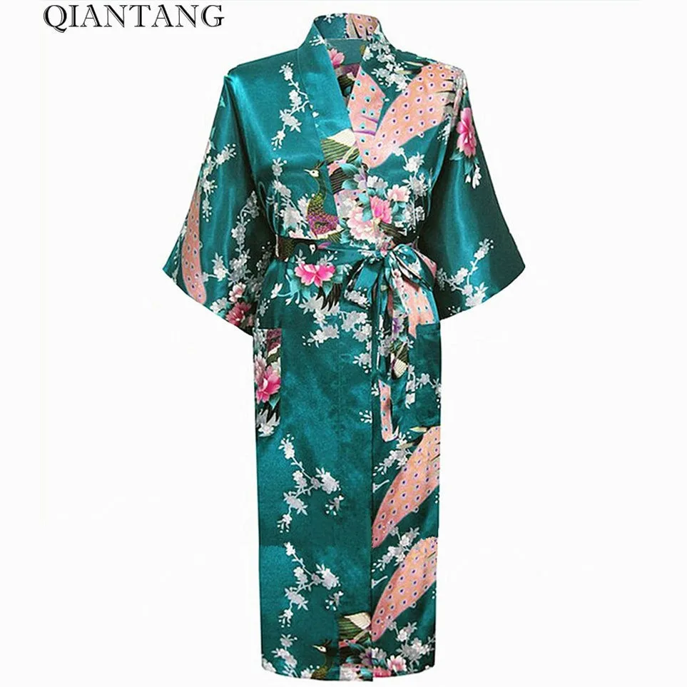 Wedding Bride Bridesmaid Dressing Kimono Robe Dark Green Female Rayon Bath Gown New Lady Nightgown Size S-XXXL