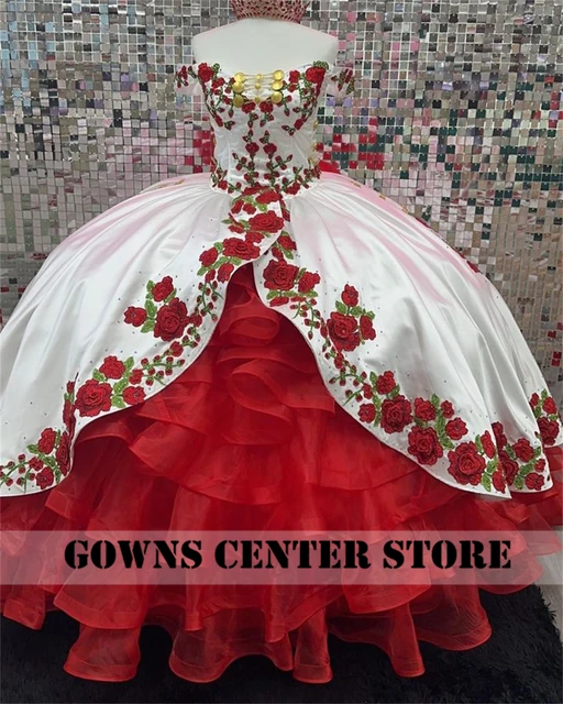 red and white quinceanera dresses