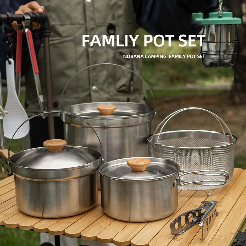 

Steel Cookware Outdoor Camping Stainless Set Self-Driving Car Portable Picnic Soup Pot Frying and Steaming Home Cookware Set