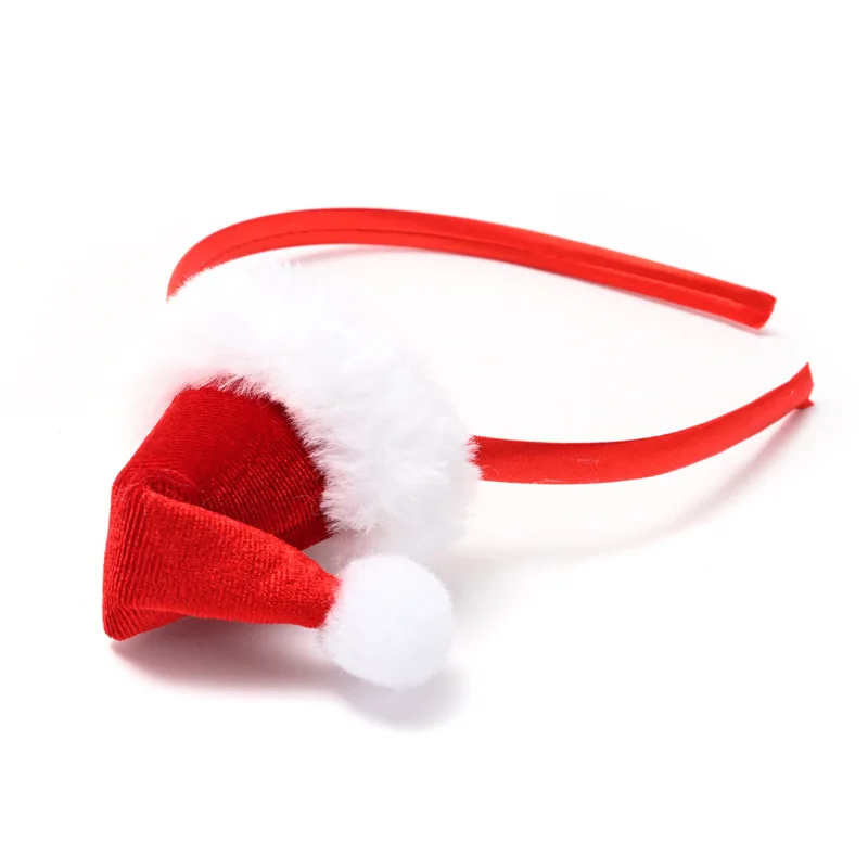 Christmas Tiara Red Velvet Hairball Headband Sweet Cute Christmas Hat Headband Feather Christmas Tree Headband