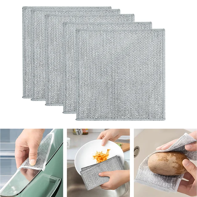10pcs Cleaning Rags Wet And Dry Reusable Non-Scratch Non-Stick Dishwashing  Rag Towel Multifunctional Wire Dishcloth For Counters - AliExpress