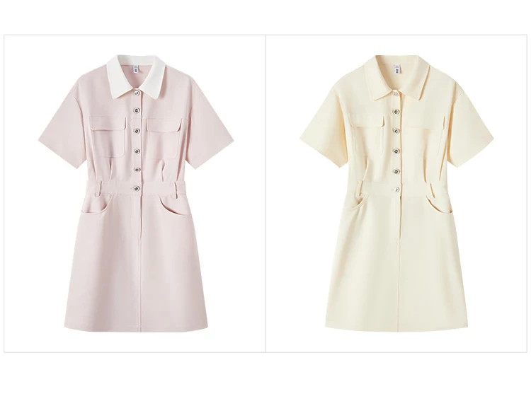 Dress Women Turn-Down Collar Stylish And Chic Summer New Simple And Sweet Waist-Cinching Short Skirt