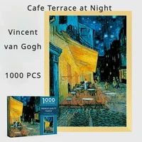 38*26cm Mini Jigsaw Puzzle Paper 1000PCS Cafe Terrace at Night Van Gogh Stress Relief Educational Entertainment Christmas Gift 1