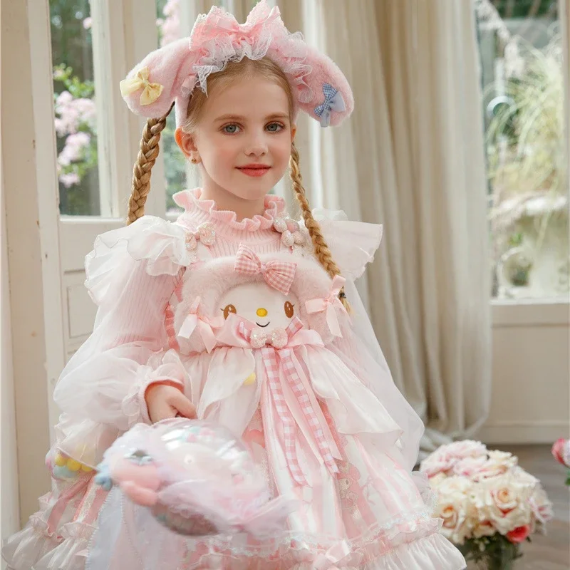 Anime Sanrio My Melody Children's Dress CosPlay Academy Style Pleated Skirt Girl Halloween Princess Clothes Girl Birthday Gift