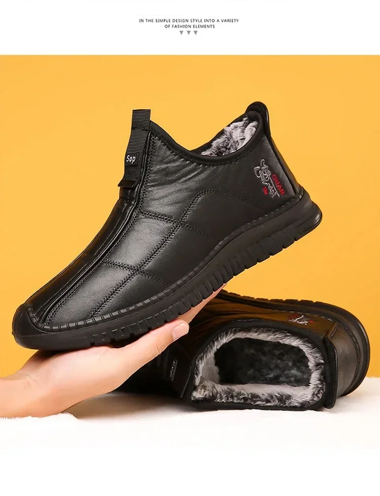 Winter Men's Boots Thick and Warm Outdoor Soft Soled Comfortable and Waterproof Walking Men's Boots Oversized Men's Work Shoes