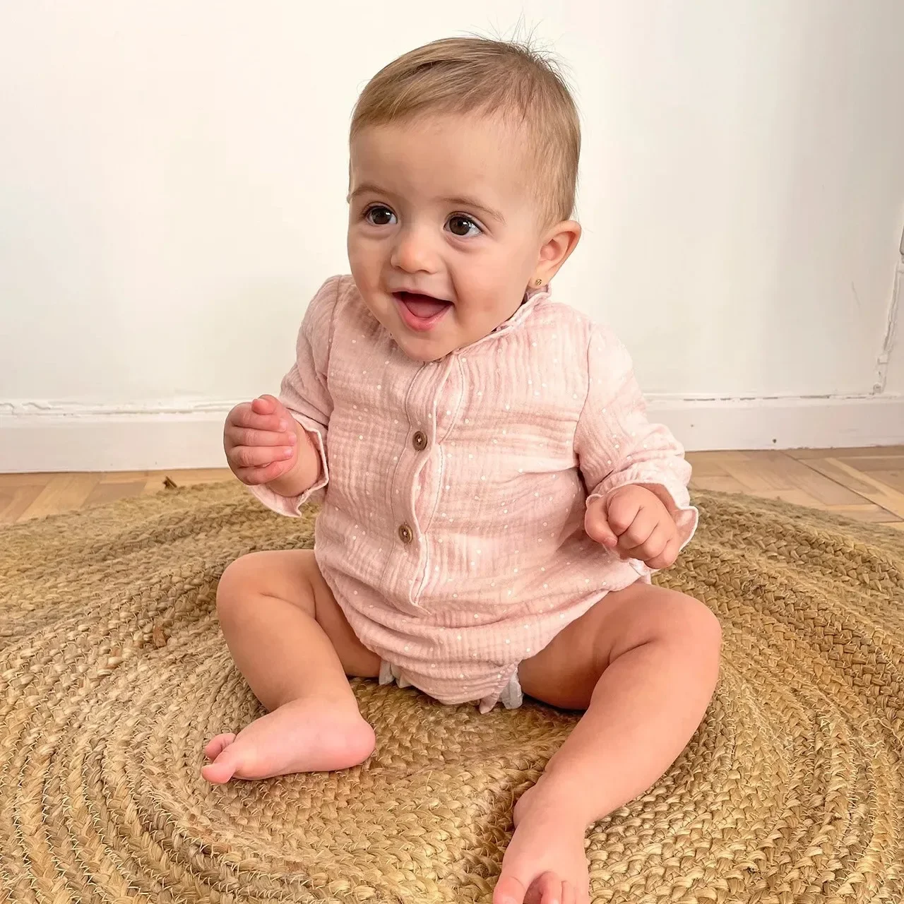 Korean Style Baby Girl Long Sleeve Ruffle Cotton Romper Outfit Newborn Spring Clothes All in One Suit for Crawling And Playing