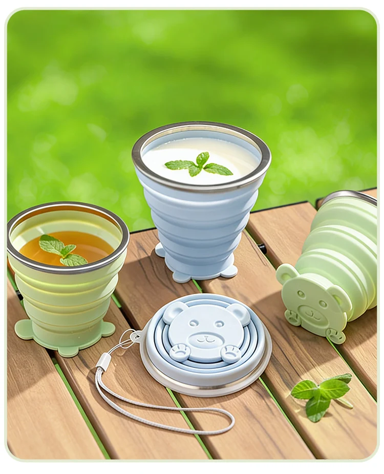 Portable Foldable Silicone Cup With Bear Design For Travel_voghion.com