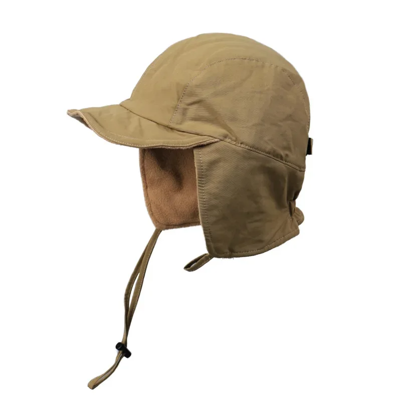 Japanese Retro Solid Color Velvet Pilot Hat Winter Outdoor Warm Ear Protection Windproof Skiing Bomber Hats Men and Women Winter Hat Earflap Hat