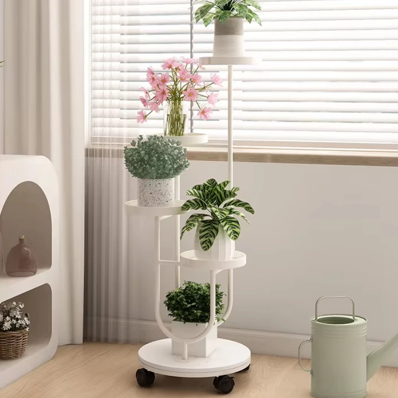 High-End Steel Plant Stand with Rock Slabs Base Multi-Tier Flower Shelf Plant Holder Stylish Succulent Display Rack with Wheels
