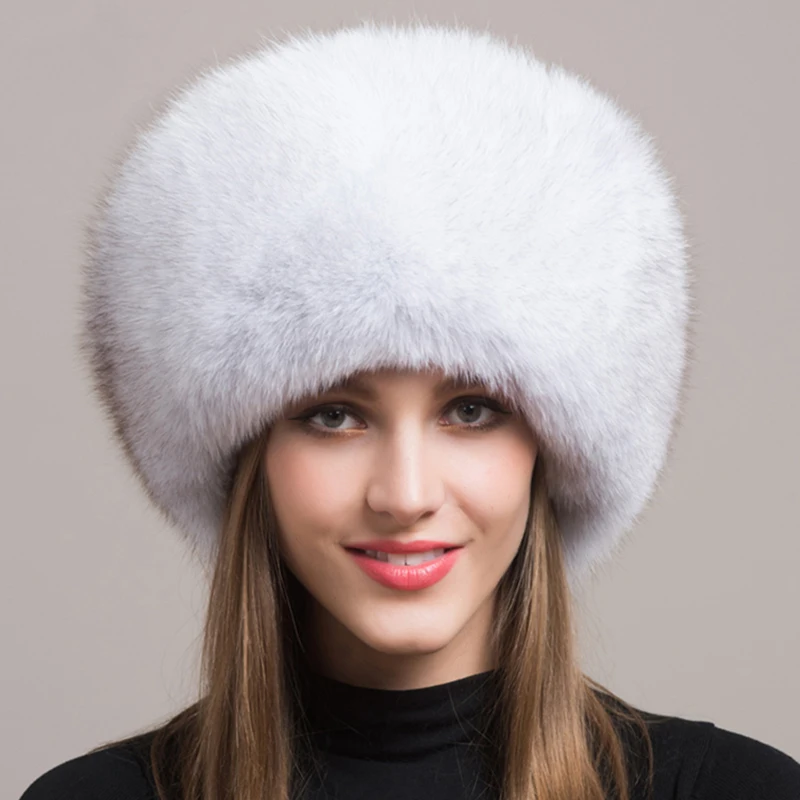 Luxurious Women's Fox Fur Winter Hat with Earmuffs