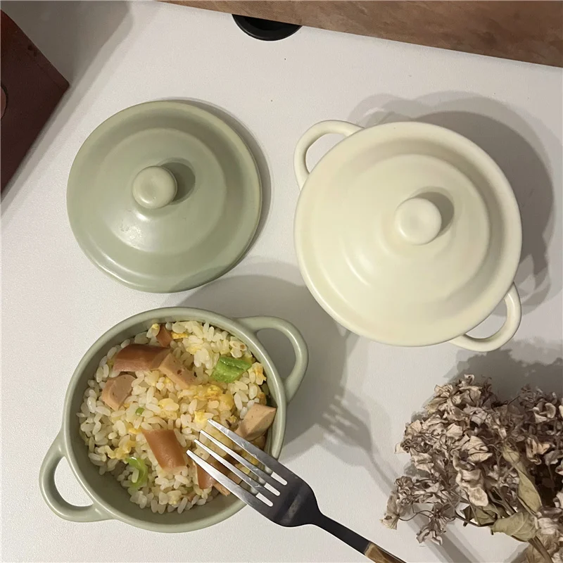 Ceramic Double Ear 220ml Covered Small Bowl - Versatile