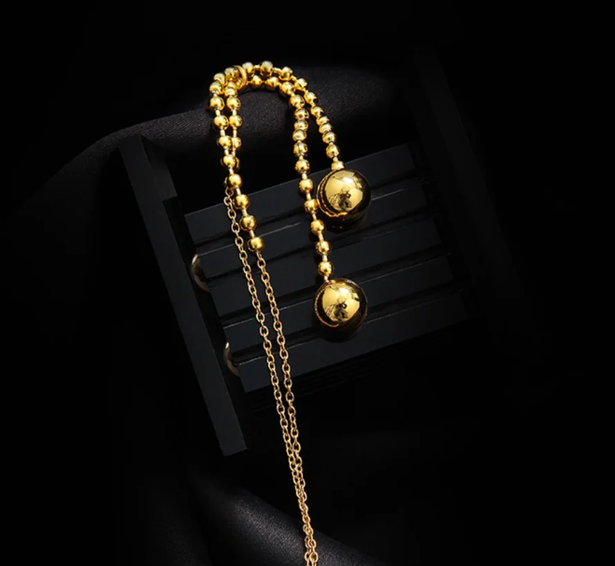 Simple tassel golden ball pendant chain titanium steel necklaces for women 2023 fashion jewelry