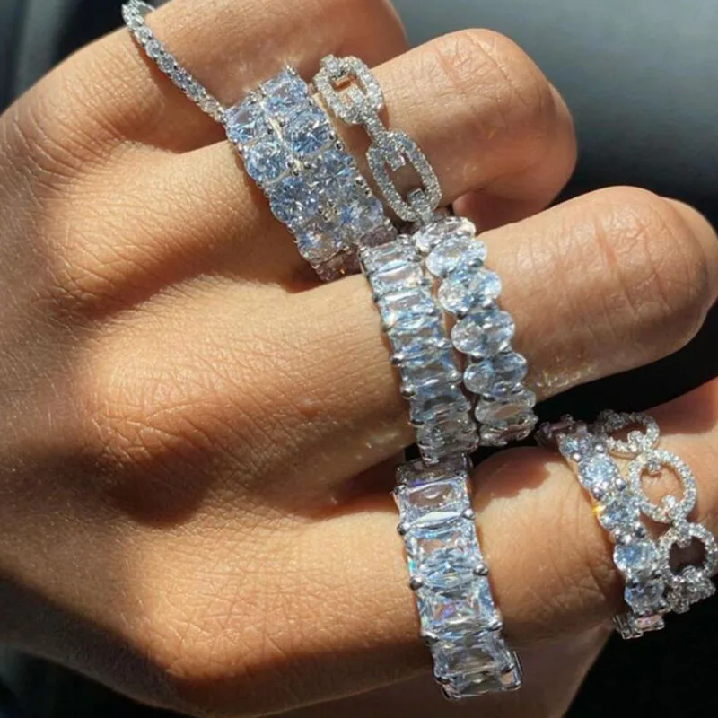 UILZ Handmade Inlay Crystal Zircon Ring Zircon Wedding Band Rings for Women Finger Accessory Party Anniversary Jewelry Gifts