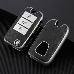Premium TPU Leather Car Key Case Cover & Protector Accessories (Silver)