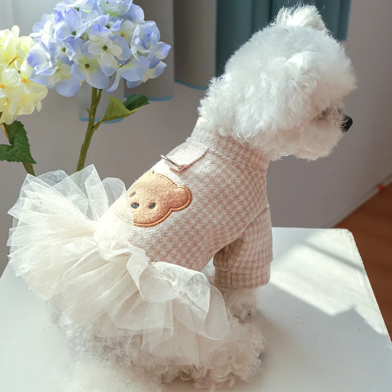 

Bear Pattern Plaid Pet Clothes Autumn Winter Dog Coat Tutu Dress For Small Medium Dogs Chiwawa York Clothing Puppy Kitten Jacket