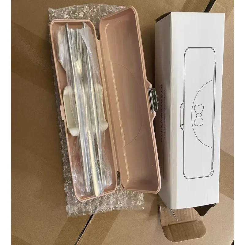 Stainless Steel Tableware Set Portable Bowknot Spoon Fork Chopsticks Suit Travel Cute Flatware Cutlery Box Home Camping Tools