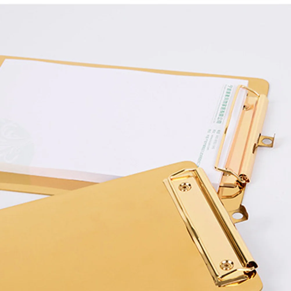 

Stainless Steel A4 Clipboard File Organizer Writing Pad Board Memo Paper Holder for Office School Home Golden Size