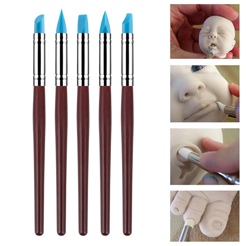 5Pcs/set Nail Art Pottery Clay Tools Carving Sculpture Sculpting Tools Cake Oils Engraving Rubber Craft Pen Brush Clay pottery tools clay tools clay accessory