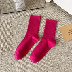 Vibrant Cotton Soft Socks - Women's Mid - Tube Fashion Hosiery in Bold Colors - One Size (Rose Red)