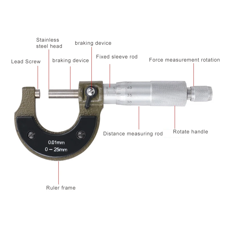 0-25mm/0.01mm 버니어 캘리퍼스 측정 도구(박스 포함) 야외용 마이크로미터