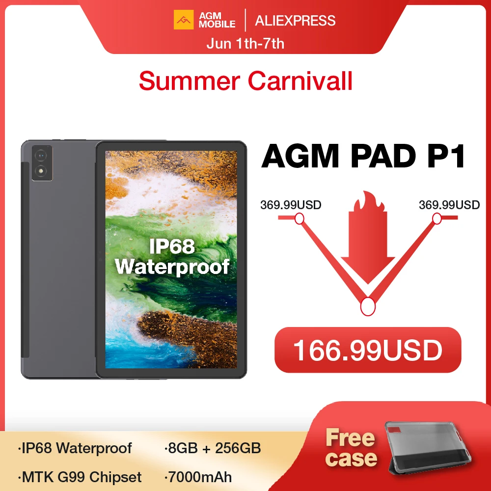 Tablet AGM PAD P1 8GB + 256GB FHD + Display 7000 MAh batteria MTK G99 Tablet Android 13 impermeabili per bambini