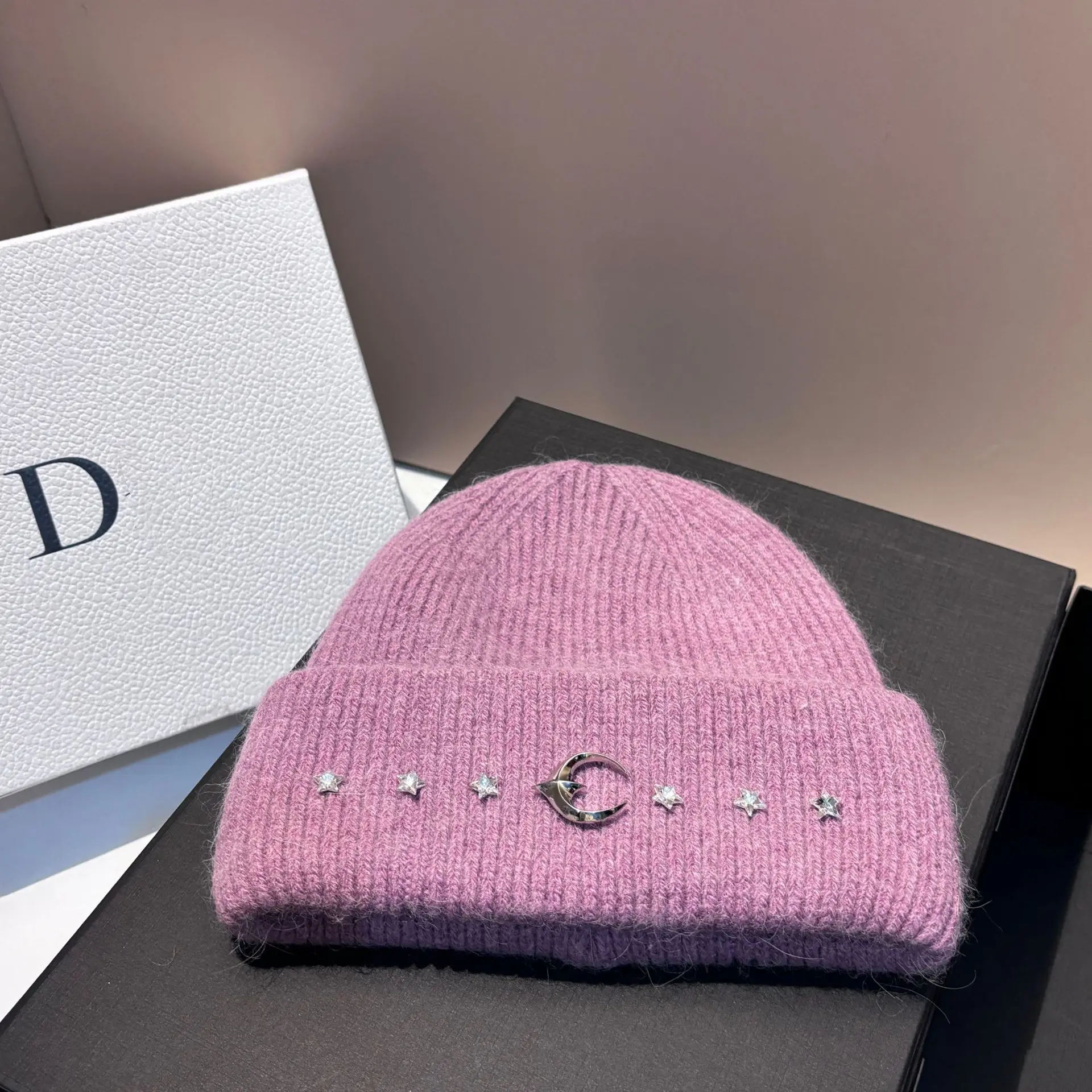 New Rabbit Fur Bifold Knit Hat Winter Warm Fashion Ear Protection Moon Beanie Outdoor Pullover Hat Women
_voghion.com