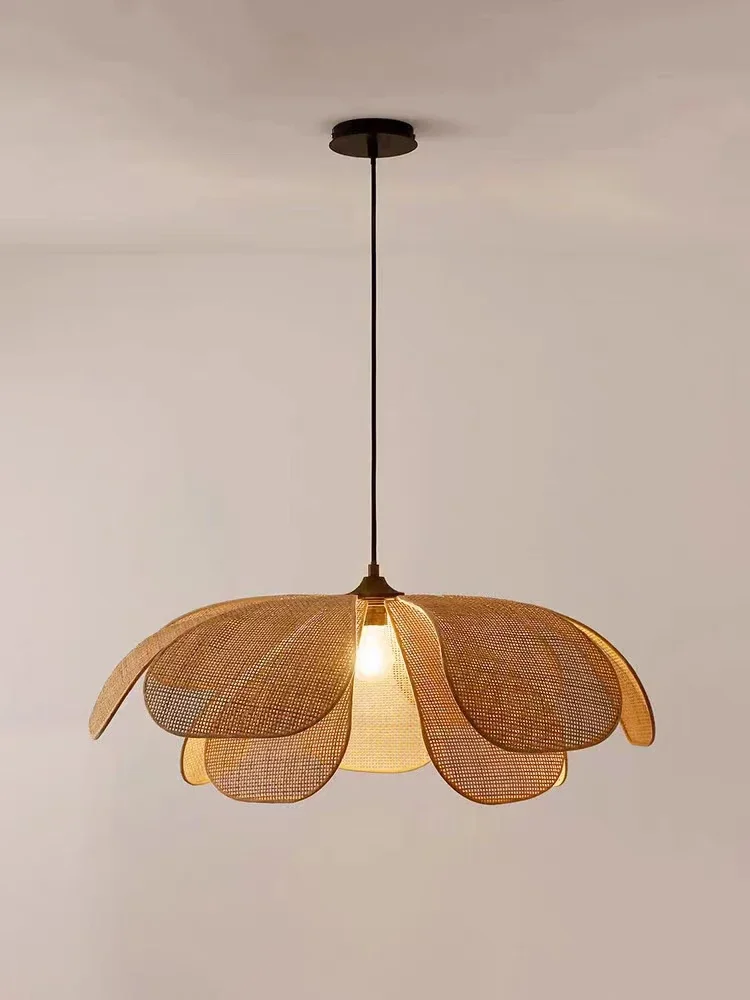 

Rattan Art Petal Chandelier Hand-Woven Tea Room Living Room Pendent Lamp Bedroom Dining Hall Home Stay Creative Ceiling Lamp