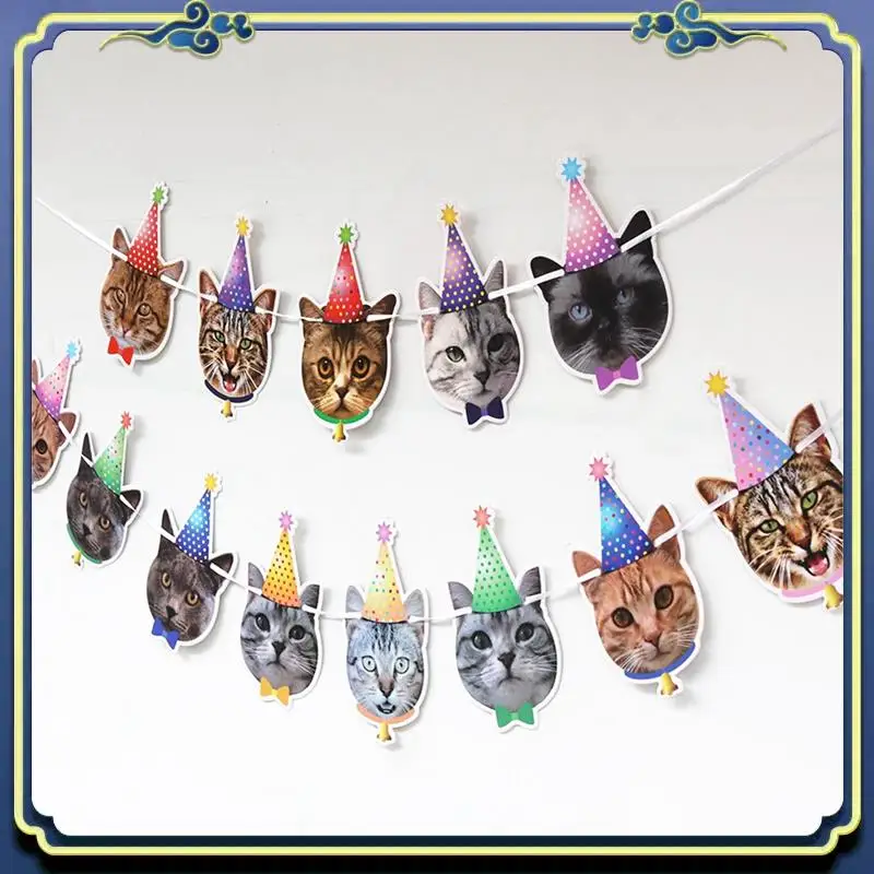 Pet Birthday Banner Cartoon Cute As Shown Paper Cat Dog Birthday Party Hanging Banners