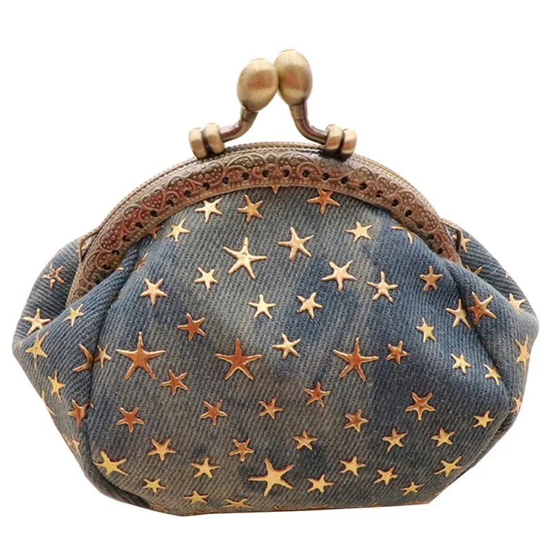Denim Fabric Small Purse Star Money Bag Hand Handle Key Card 9