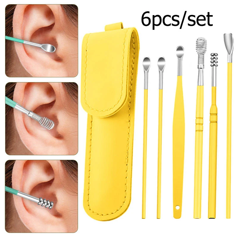Ear Cleaner Wax 6pcs/set Ear Pick Cleaning Ear Clean Tool Ear Wax Picker  Cleaner Spoon Spring Spiral Stainless Steel Ear Wax