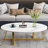 Coffee Table White Faux Marble Coffee Table for Living Room,Oval Center Table Modern Tea Table for Small Space,Wooden Living 1